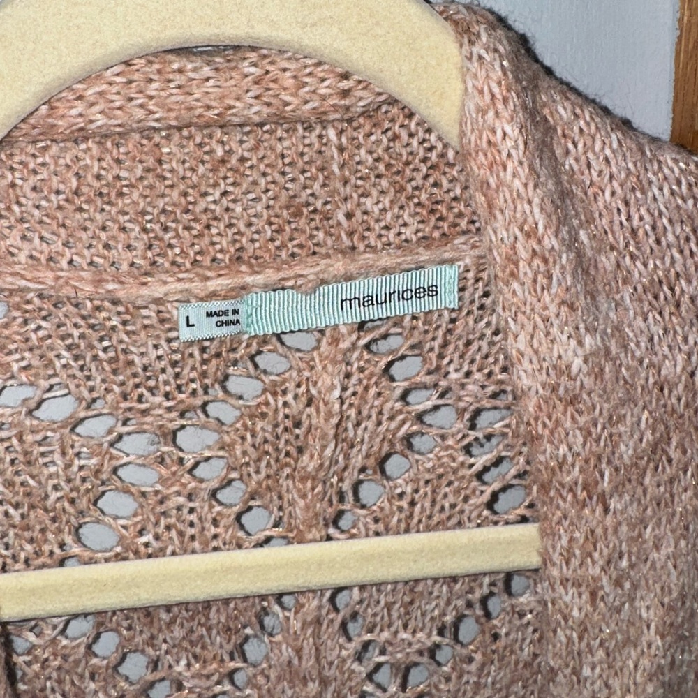 Maurices Light Pink Pointelle Open Front Sweater Cardigan Women’s Size Large - Picture 3 of 3